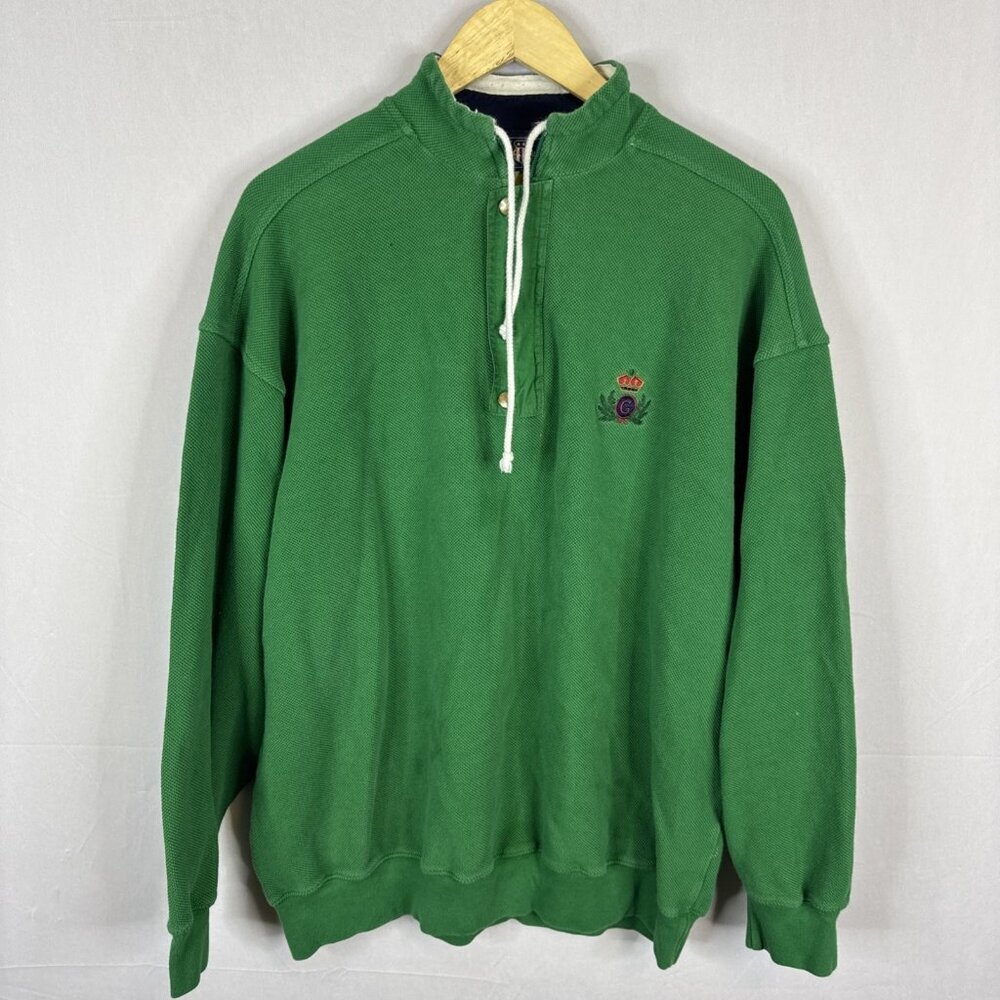 Gant‎ Vintage Green Half-Button Pullover Sweatshirt Men’s L Cotton 90s
